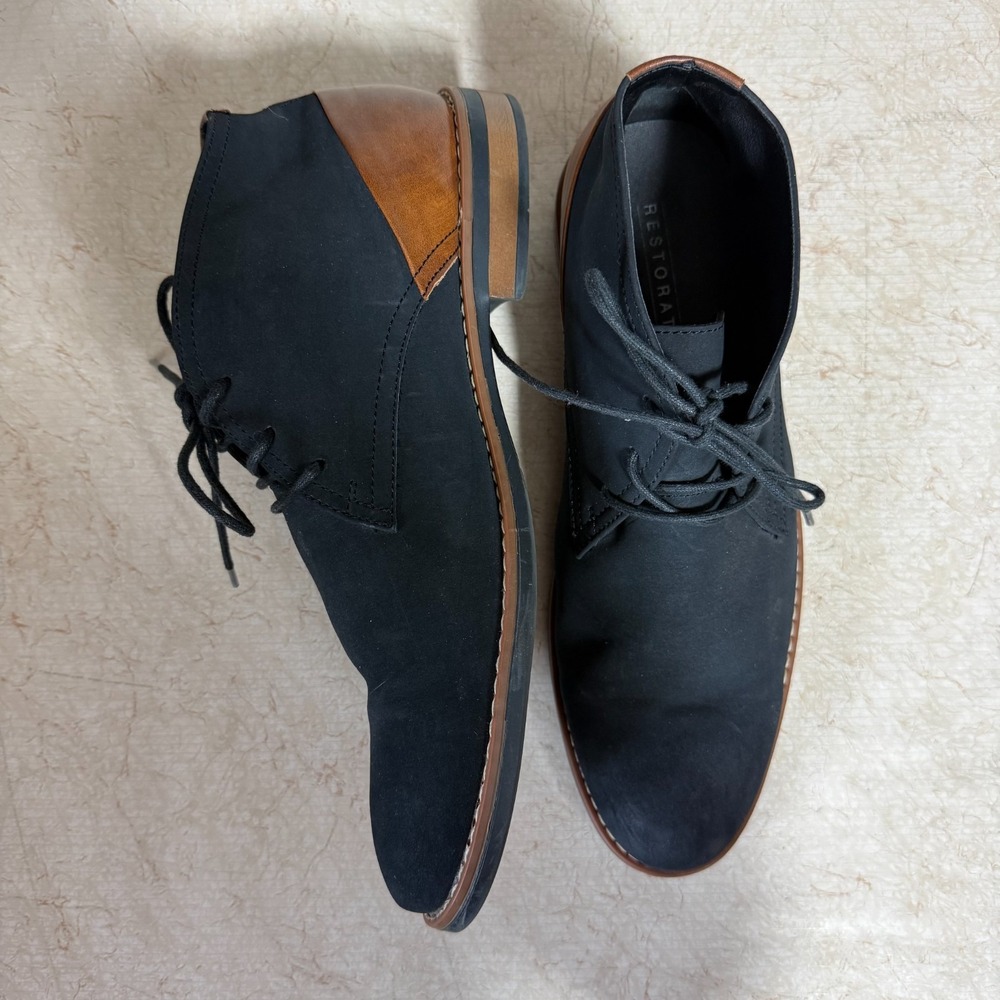Restoration Chukka Boots Men's Size 10 Black‎ Brown Lace Up Ankle Dress Shoes